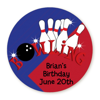 Bowling Boy - Round Personalized Birthday Party Sticker Labels