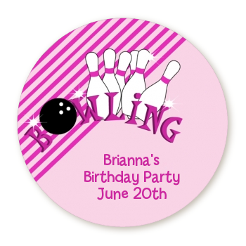 Bowling Girl - Round Personalized Birthday Party Sticker Labels