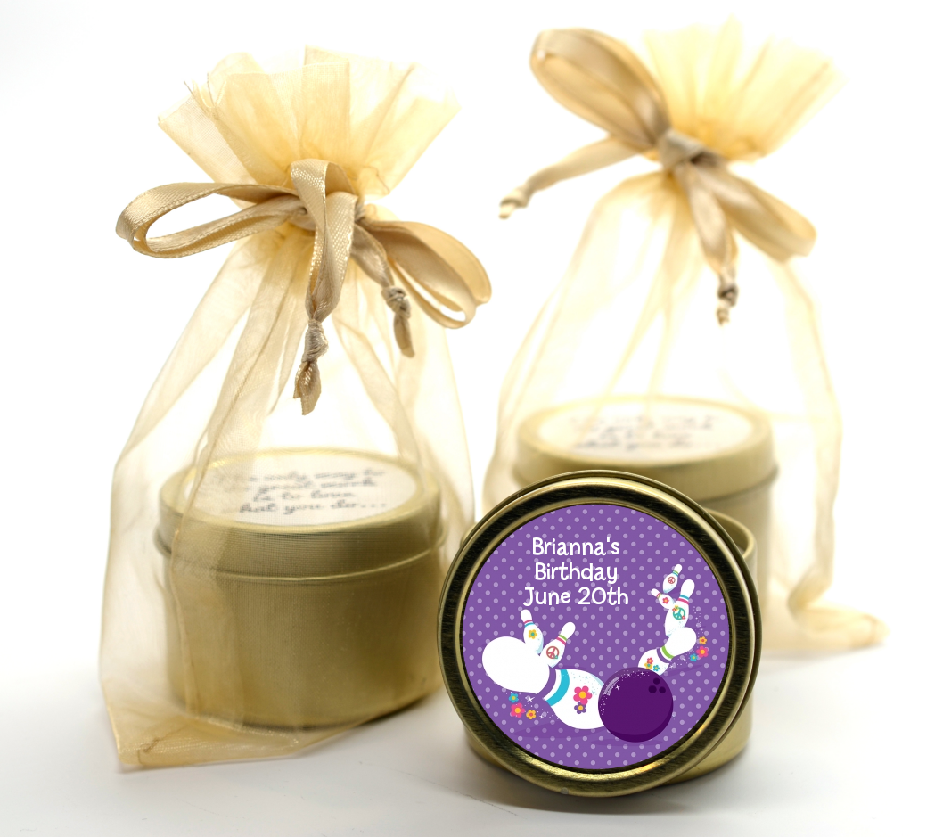 Bowling Party - Birthday Party Gold Tin Candle Favors