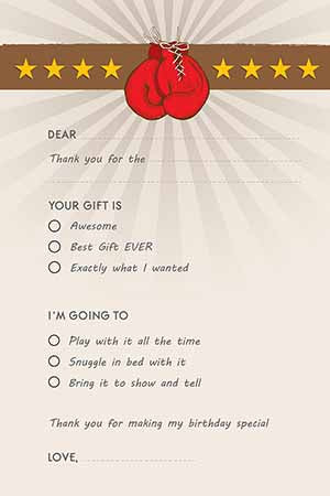Boxing Gloves - Birthday Party Fill In Thank You Cards