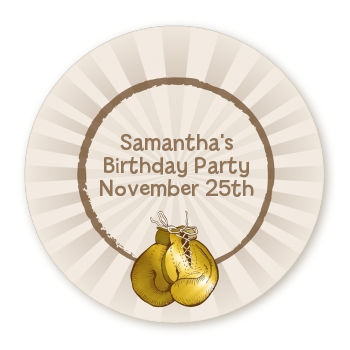 Boxing Gloves - Round Personalized Birthday Party Sticker Labels