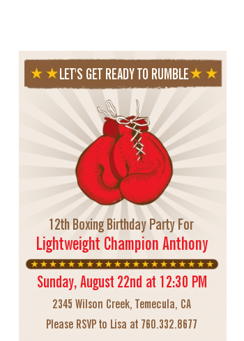 Boxing Gloves - Birthday Party Petite Invitations