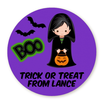 Boy Cape Costume - Round Personalized Halloween Sticker Labels