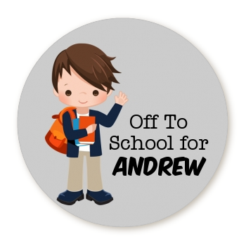 Boy Student - Round Personalized School Sticker Labels