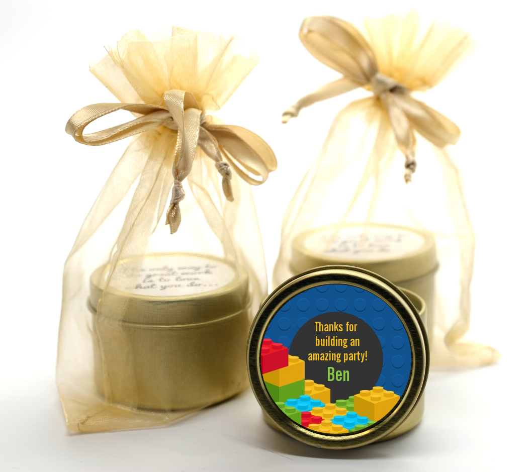 Building Blocks - Birthday Party Gold Tin Candle Favors