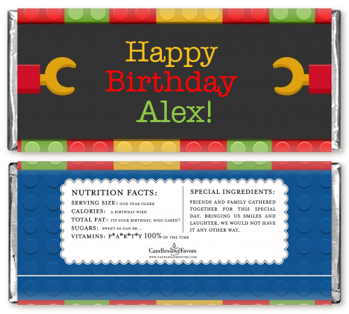 Building Blocks - Personalized Birthday Party Candy Bar Wrappers