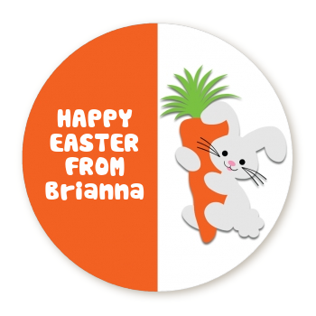 Bunny with Carrot - Round Personalized Easter Sticker Labels