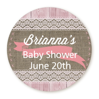 Burlap Chic - Round Personalized Baby Shower Sticker Labels