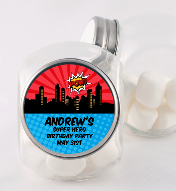 Calling All Superheroes - Personalized Birthday Party Candy Jar