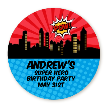 Calling All Superheroes - Round Personalized Birthday Party Sticker Labels