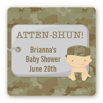 Camo Military - Square Personalized Baby Shower Sticker Labels