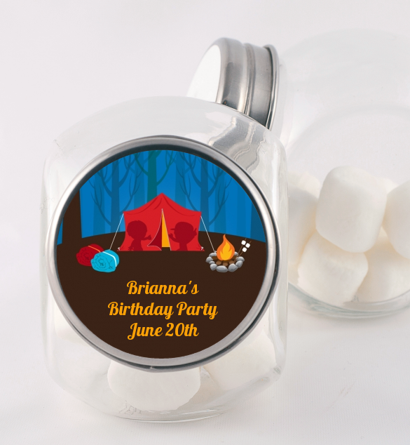 Camping - Personalized Birthday Party Candy Jar