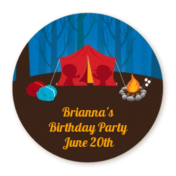 Camping - Round Personalized Birthday Party Sticker Labels