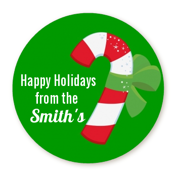 Candy Cane - Round Personalized Christmas Sticker Labels
