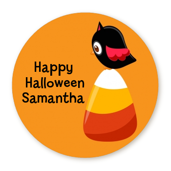 Candy Corn with Bird - Round Personalized Halloween Sticker Labels