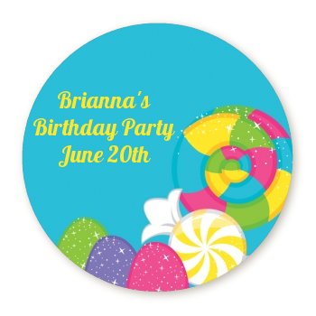 Candy Land - Round Personalized Birthday Party Sticker Labels