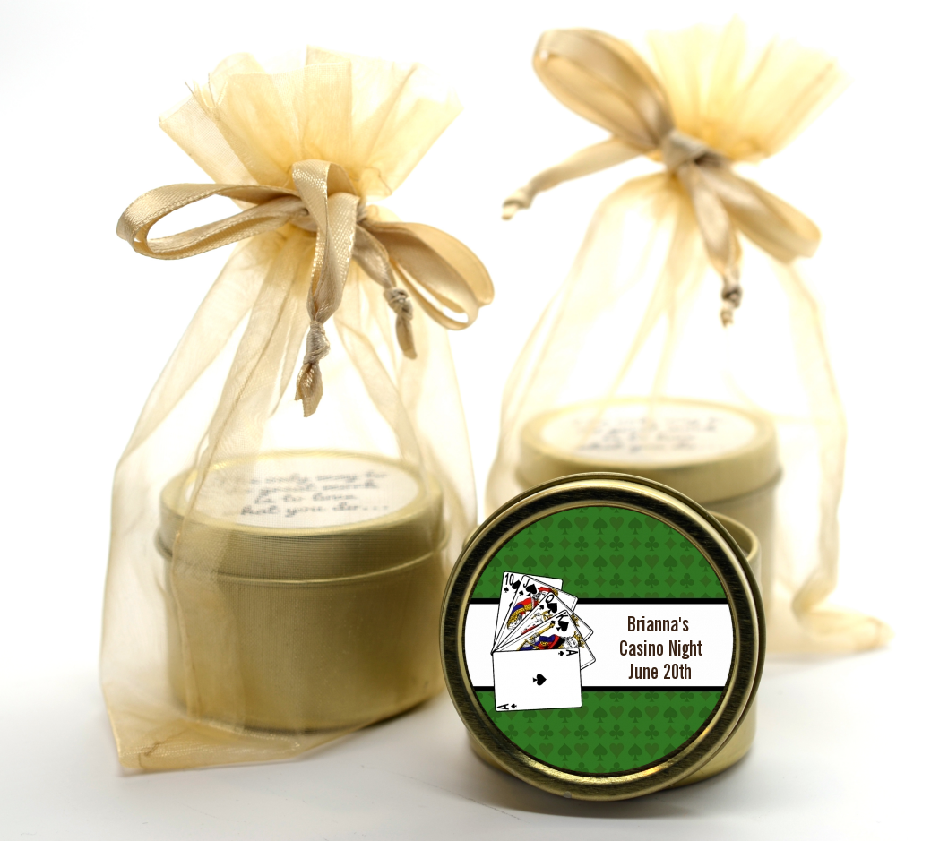 Casino Night Royal Flush - Birthday Party Gold Tin Candle Favors