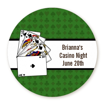 Casino Night Royal Flush - Round Personalized Birthday Party Sticker Labels
