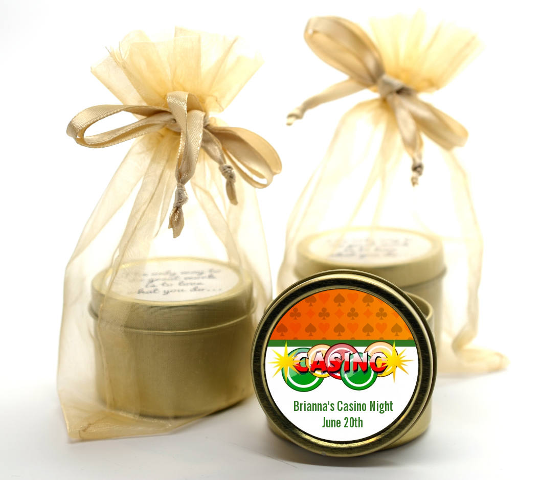 Casino Night Vegas Style - Birthday Party Gold Tin Candle Favors