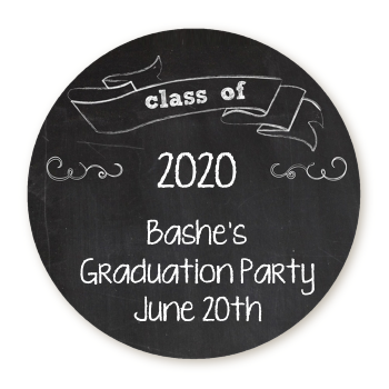 Chalkboard Celebration - Round Personalized Graduation Party Sticker Labels