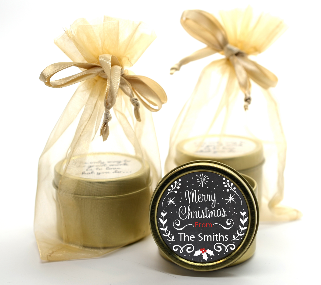 Chalkboard Mistletoe - Christmas Gold Tin Candle Favors