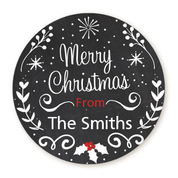 Chalkboard Mistletoe - Round Personalized Christmas Sticker Labels