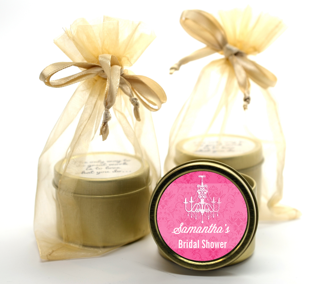 Chandelier - Bridal Shower Gold Tin Candle Favors