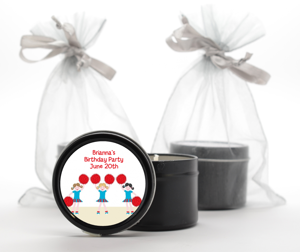 Cheerleader - Birthday Party Black Candle Tin Favors