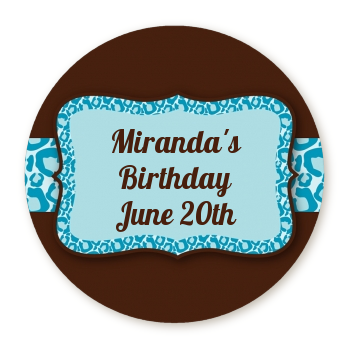 Cheetah Print Blue - Round Personalized Birthday Party Sticker Labels