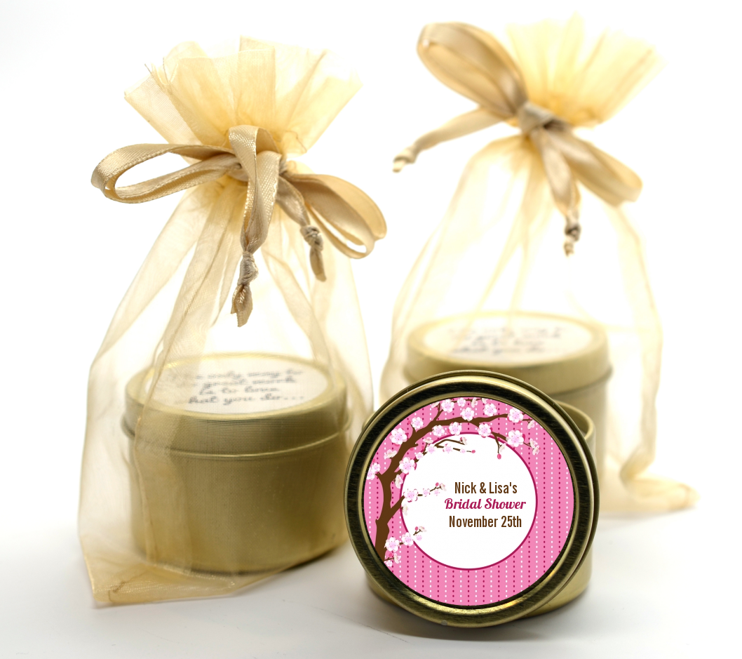 Cherry Blossom - Baby Shower Gold Tin Candle Favors