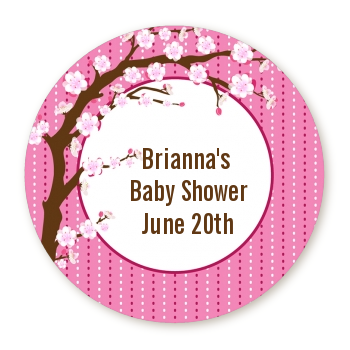 Cherry Blossom - Round Personalized Baby Shower Sticker Labels