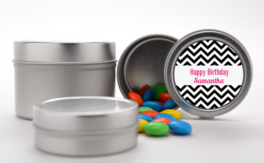 Chevron Black & White - Custom Birthday Party Favor Tins