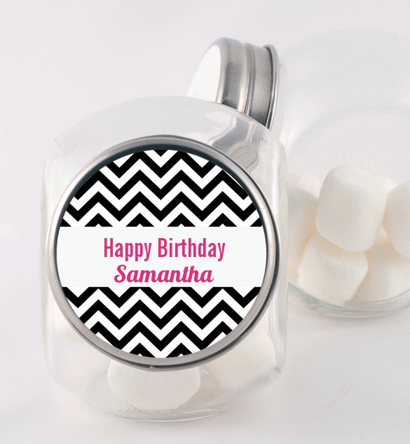 Chevron Black & White - Personalized Birthday Party Candy Jar