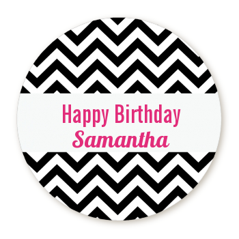 Chevron Black & White - Round Personalized Birthday Party Sticker Labels