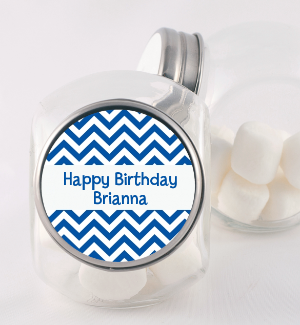 Chevron Blue - Personalized Birthday Party Candy Jar