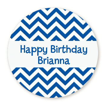 Chevron Blue - Round Personalized Birthday Party Sticker Labels