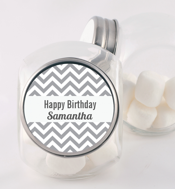 Chevron Gray - Personalized Birthday Party Candy Jar