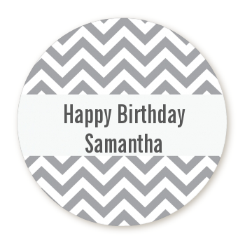 Chevron Gray - Round Personalized Birthday Party Sticker Labels
