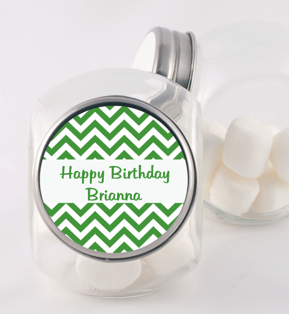 Chevron Green - Personalized Birthday Party Candy Jar
