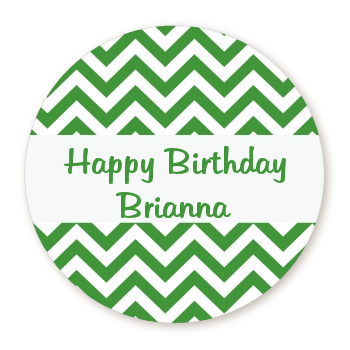 Chevron Green - Round Personalized Birthday Party Sticker Labels