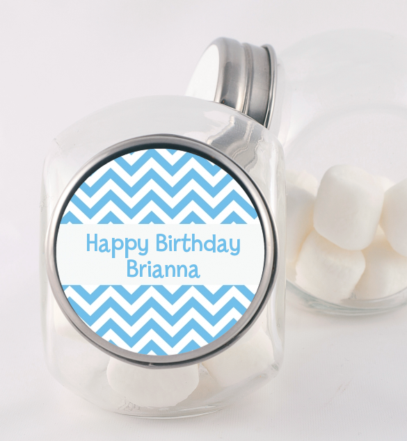 Chevron Light Blue - Personalized Birthday Party Candy Jar