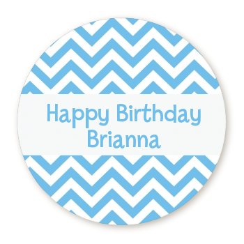Chevron Light Blue - Round Personalized Birthday Party Sticker Labels