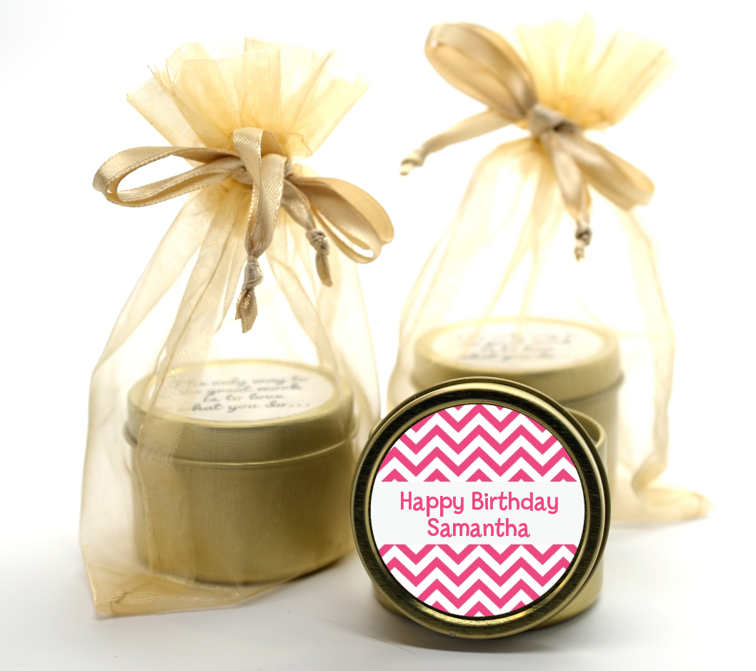Chevron Pink - Birthday Party Gold Tin Candle Favors