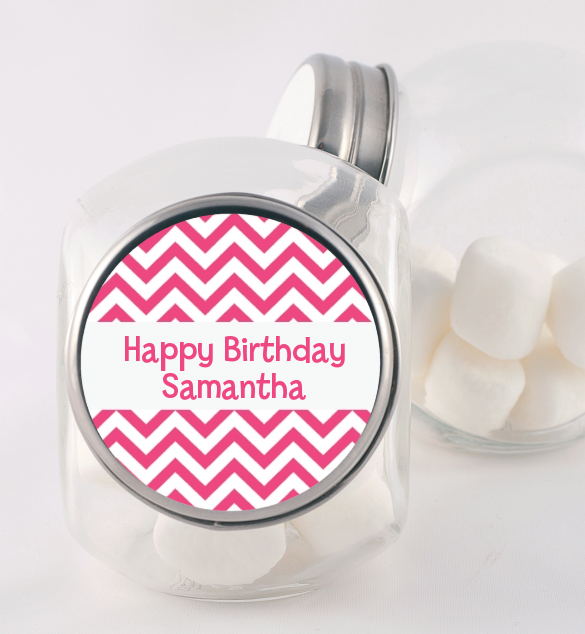 Chevron Pink - Personalized Birthday Party Candy Jar