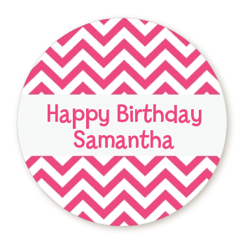 Chevron Pink - Round Personalized Birthday Party Sticker Labels