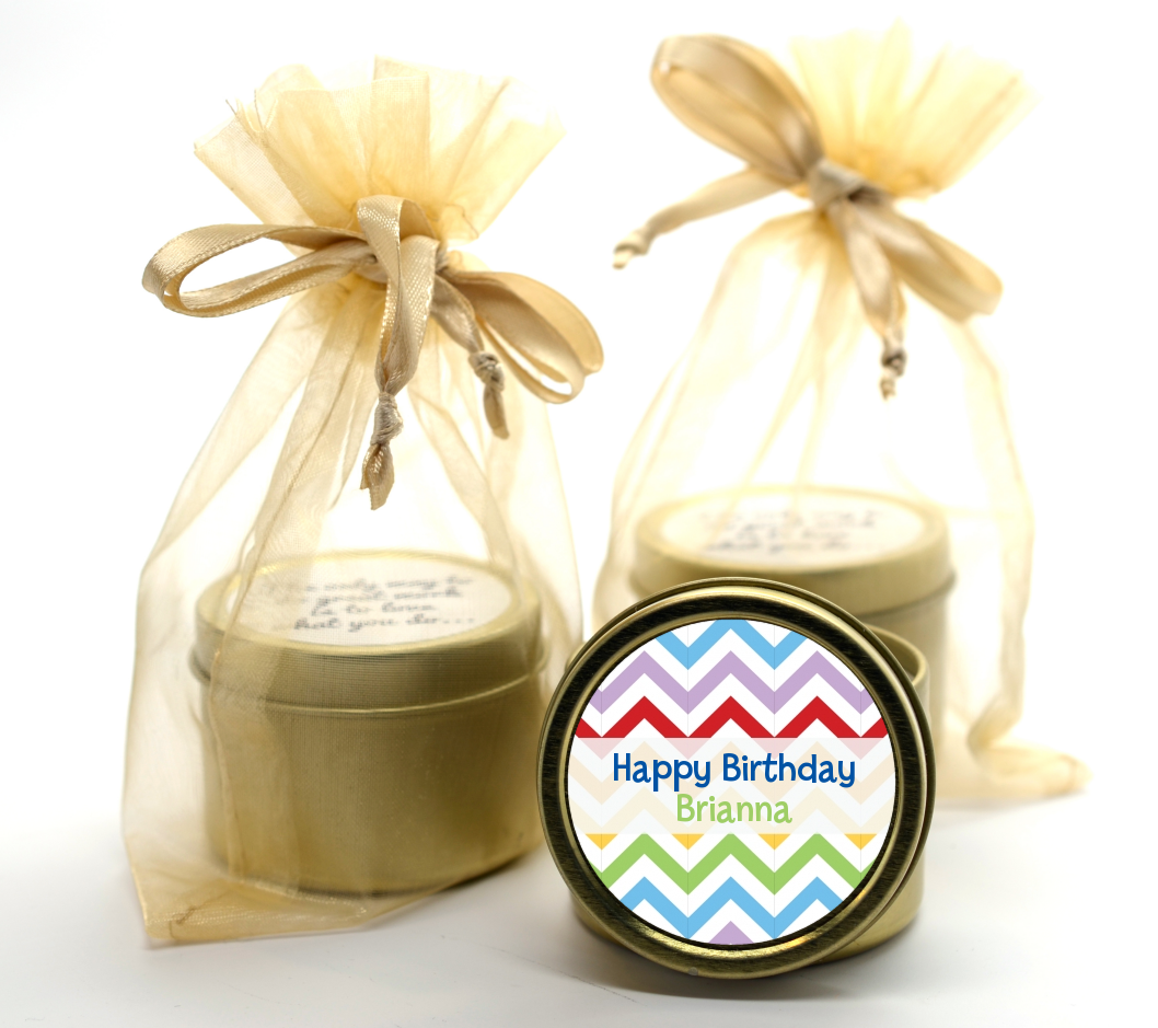 Chevron Rainbow - Birthday Party Gold Tin Candle Favors