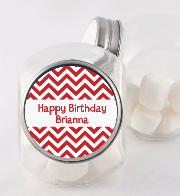 Chevron Red - Personalized Birthday Party Candy Jar