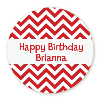Chevron Red - Round Personalized Birthday Party Sticker Labels