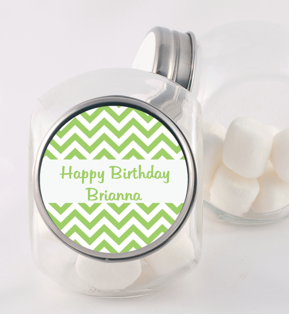 Chevron Sage Green - Personalized Birthday Party Candy Jar