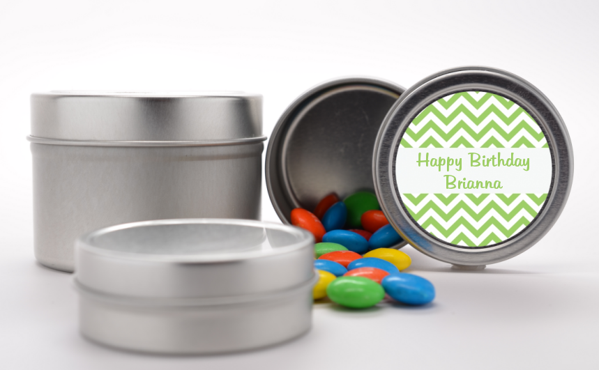 Chevron Sage Green - Custom Birthday Party Favor Tins